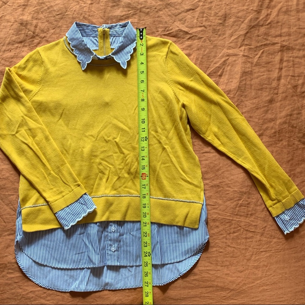 Crown & Ivy Yellow, Blue, and White Sweater-Shirt, Size MP - Picture 6 of 7